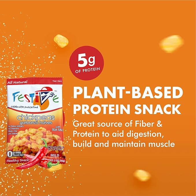 Feel Festive 12 Bags 1-oz Spicy Mild Crunchy Roasted Chickpeas Protein Snack Pack - Healthy Garbanzo Beans - Non-GMO Vegan Gluten-Free Soy-Free Balanced Macro Nut Free - Individual Convenient Portions