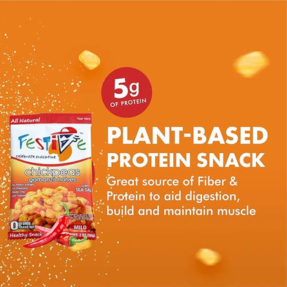 Feel Festive 12 Bags 1-oz Spicy Mild Crunchy Roasted Chickpeas Protein Snack Pack - Healthy Garbanzo Beans - Non-GMO Vegan Gluten-Free Soy-Free Balanced Macro Nut Free - Individual Convenient Portions