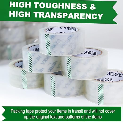 HERKKA Clear Packing Tape, 12 Rolls Heavy Duty Packaging Tape for Shipping Packaging Moving Sealing, 3Mil Thick Clear Packing Tape, 2 inches Wide, 65 Yards Per Roll, 780 Total Yards