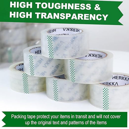 HERKKA Clear Packing Tape, 12 Rolls Heavy Duty Packaging Tape for Shipping Packaging Moving Sealing, 3Mil Thick Clear Packing Tape, 2 inches Wide, 65 Yards Per Roll, 780 Total Yards