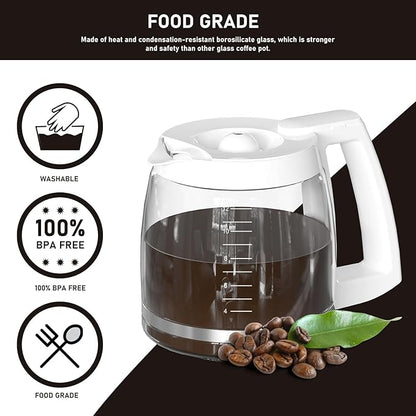 12-Cup Coffee Pot Replacement Compatible with Cuisinart Coffee Maker Models SS-12, SS-15, SS-16, DCC-1100BK, DCC-1200, DCC-2650, CHW-12P1, DGB-400, DGB-550BK, DGB-550BK1, DGB-625BC and DGB-700BC White