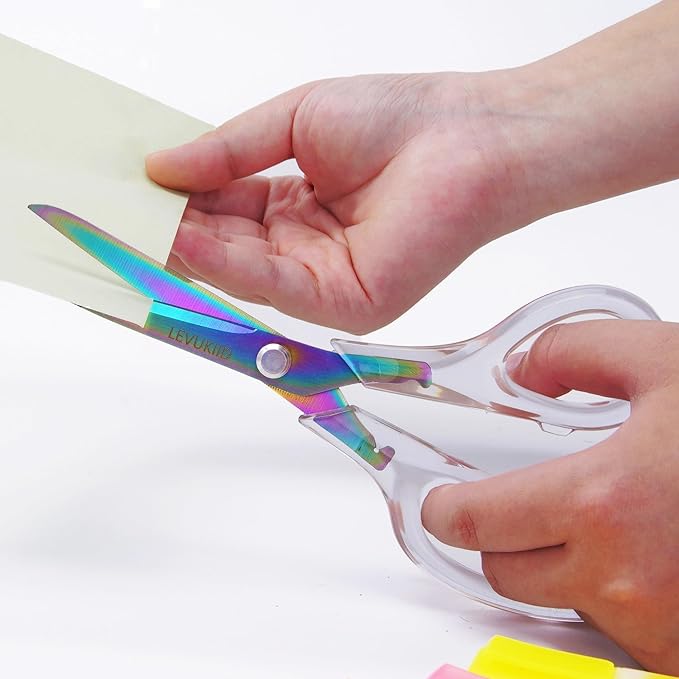 9 Inch All Purpose Scissors for Adults - Ins Style Clear Resin Handle, 2Cr13 Stainless Steel Sharp Blade - Ideal for Fabric Crafts