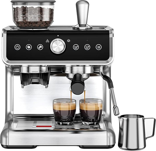 EUHOMY Espresso Machine with Grinder, 20 Bar Coffee Maker with Milk Frother Steam Wand, Professional Espresso Coffee Machines with Removable Water Tank, Latte & Cappuccino Machine for Home Barista