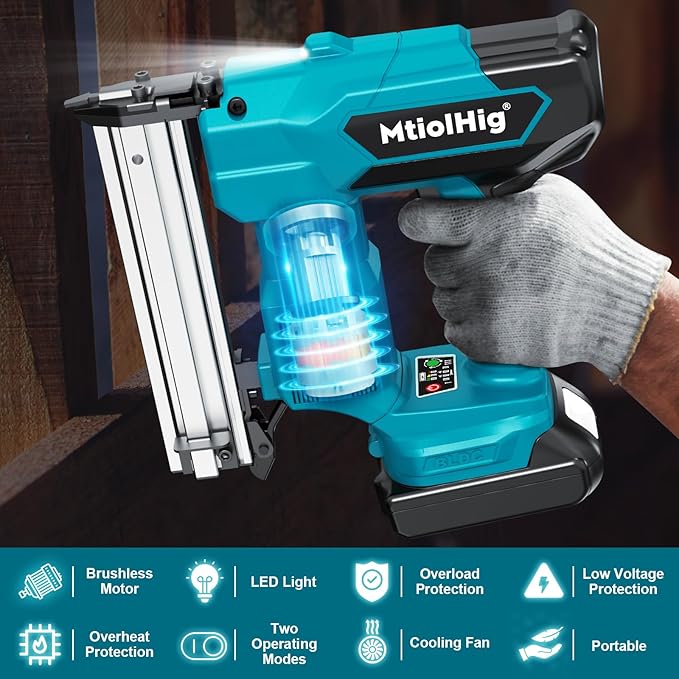Cordless Brad Nailer for Makita 18V Lithium-Ion Battery, Powered Electric Nail Gun for Wood 18GA, Brushless Motor, 2 Mode, 18 Gauge 5/8 to 1-1/4 Inch, Lightweight and Ergonomic, Tool Only