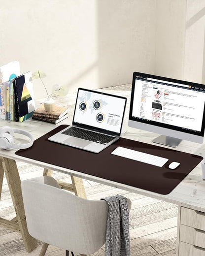 YSAGi Non-Slip Leather Desk Pad L Size, Waterproof Laptop Computer Desk Keyboard Mat, Table Protector Blotter Mat, Large Mouse Pad for Office/Work/Home/Decor(Dark Brown, 35.4" x 17")