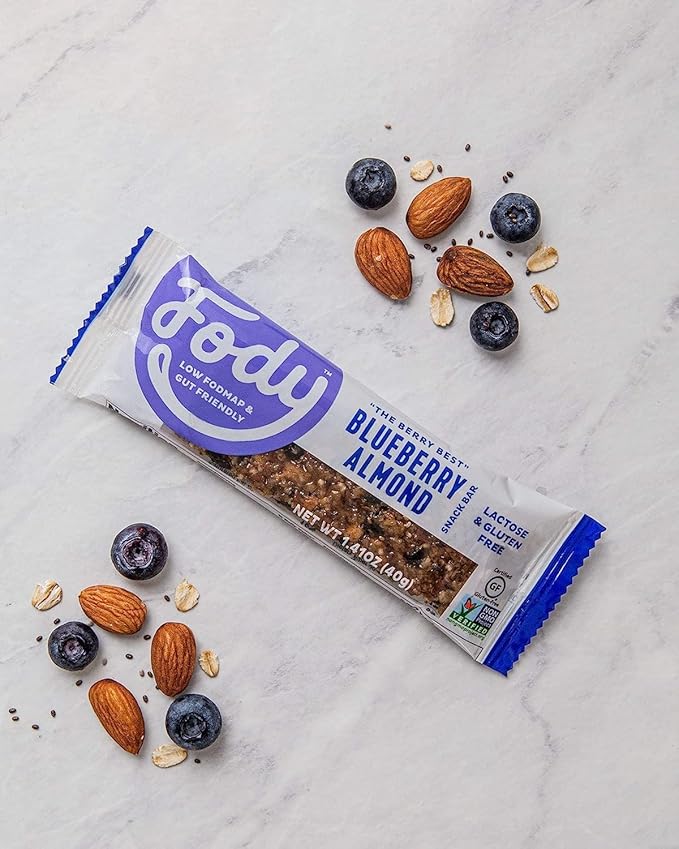 Fody Foods Snack Bars Variety Pack, 1.41 Oz (Pack of 24), Almond Coconut & Blueberry Almond, Protein Bars, Low FODMAP, Gut & IBS Friendly, Vegan, Lactose Free, Non-GMO, Gluten Free
