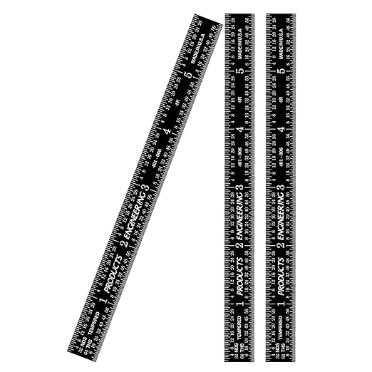 PEC Tools 6-inch Flexible Metal Ruler (3 Pack), High Contrast Machinist Rule, 4R Graduation (1/8", 1/16", 1/32", 1/64"), 6" Stainless Steel Ruler with Black Chrome Finish, Easy to Read, Made in USA