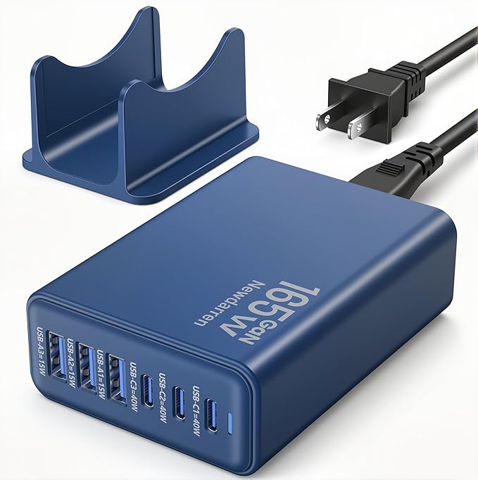 iPhone 17 Charger USB C Fast Charger Block, 3 Type C Port Each 40W Charger for iPhone 17 16 15 Pro Max Plus, Galaxy, iPad, Tablet, Total 165W GaN 6 Port Wall Charging Station Hub Adapter Deepblue