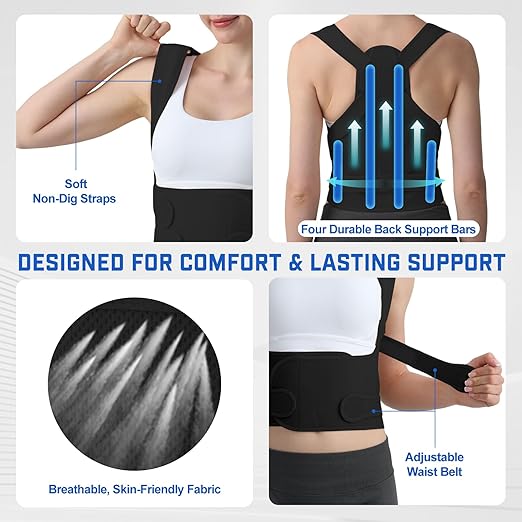Posture Corrector for Women & Men, Adjustable Back Brace Shoulder Straightener, Full Back Support for Upper & Lower Back Pain, Hunchback, Scoliosis Relief (Black, Small)