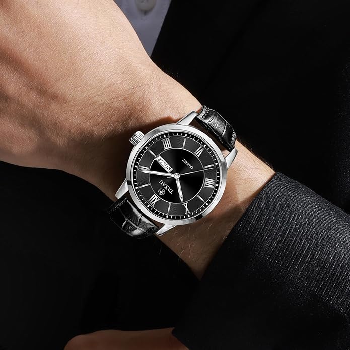 Mens Watches Luxury Dress Waterproof Leather Watch with Date Day Analog Quartz Large Number Wrist Watch Casual Classic Luminous Scales Big Face Easy Read Reloj para Hombre
