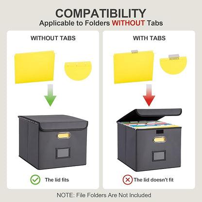 Collapsible File Box with Lid & Plastic Slide - Hanging Document Organizer for Office/Home, 14.96x12.6x10.83 Inch,Decorative Home File Bin,Dark Grey, 2 Pack (No Folders Included)
