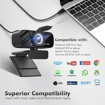 Gohero Full HD 1080P Video Webcam, Noise Cancellation, Privacy Cover, Wide-Angle Lens, Auto Light Correction, Plug & Play USB Webcam for Laptop, Desktop, PC, Mac, Zoom, Skype Pro Series