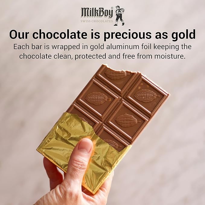Milkboy Swiss Chocolates Chocolate Bars - Premium Swiss Alpine Milk Chocolate - Smooth European Milk Chocolates Gift - Sustainably Farmed Cocoa - Gluten Free - 3 oz, Pack 10