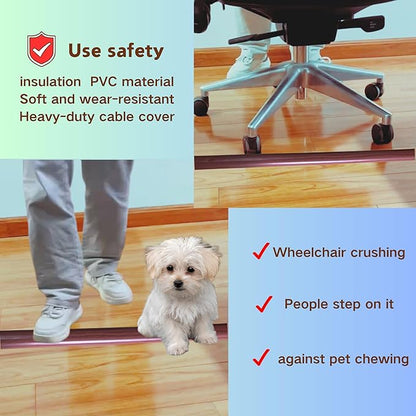 3.3ft Self Adhesive Floor Cord Cover,Heavy Duty Soft PVC Cable Protector and Extension Cord Hider,Cord Management System to Hide Wires on Floor,Cable Cavity:0.61"(W) x 0.32"(H) Walnut Wood