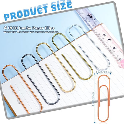 Hicarer 25 Pcs 4 Inch Large Paper Clips Jumbo 100 mm Metal Multicolored Giant Paper Clips Bright Coated Extra Large Mega Paperclips for Bookmark Office School Organizing Files Document(Classic Color)