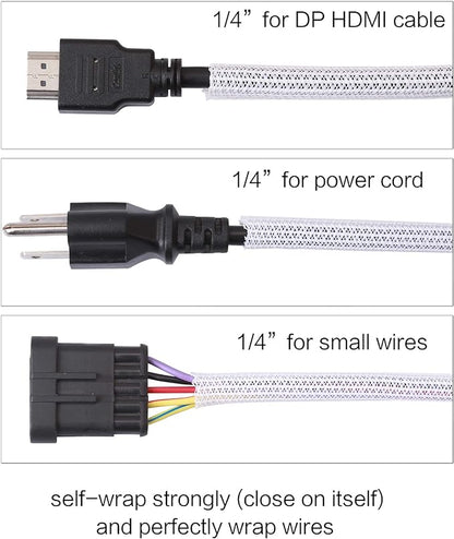 Alex Tech 25ft - 1/4 inch Cord Protector Wire Loom Tubing Cable Sleeve Split Sleeving for USB Cable Power Cord Audio Video Cable - Protect Cat from Chewing Cords - White