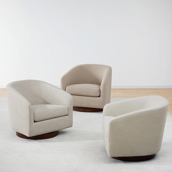 CHITA Swivel Accent Chair, FSC Certified Upholstered Fabric Barrel Chair for Living Room, Fully Assembled, Flax Beige