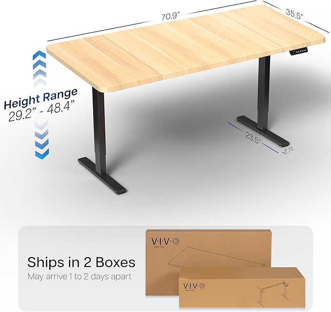 VIVO Electric 71 x 36 in Standing Desk, Memory Height Adjustment, 1B Series, Light Wood Top Black Frame, DESK-KIT-1B7C-36