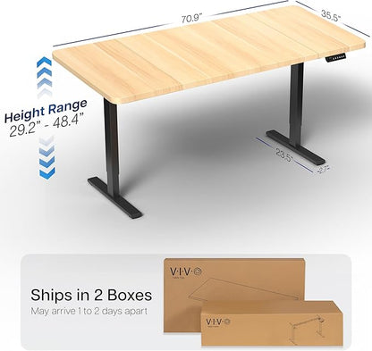 VIVO Electric 71 x 36 in Standing Desk, Memory Height Adjustment, 1B Series, Light Wood Top Black Frame, DESK-KIT-1B7C-36