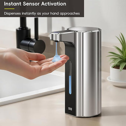 EKO Aroma Pro 13.5 fl oz Touchless Automatic Liquid Soap Dispenser, Rechargeable Hand & Dish Soap Dispenser for Bathroom and Kitchen Sink, Waterproof, Adjustable Volume Control (Chrome Metallic)