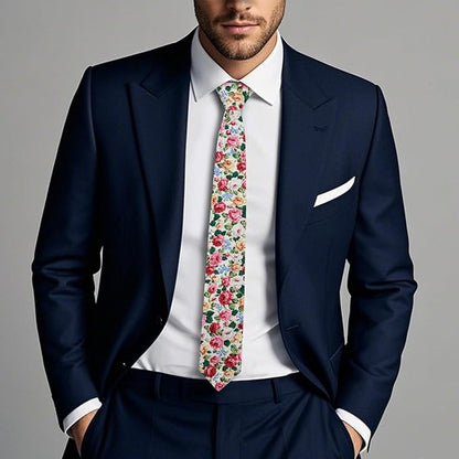 Cotton Floral Ties for Men 2.76" Men's Skinny Tie Linen Flower Printed Neck Tie for Wedding Dating Party