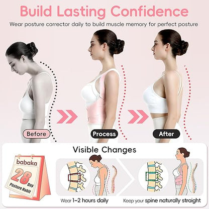 babaka Posture Corrector for Women, Invisible Lightweight Adjustable Back Brace for Upper and Lower Back Pain Relief, Hunchback, Hump, Scoliosis, Thoracic, Spine Corrector Under Clothes (Pink, Medium, Waist: 29''-35'')
