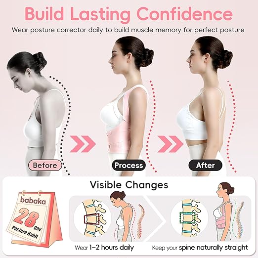 babaka Posture Corrector for Women, Invisible Lightweight Adjustable Back Brace for Upper and Lower Back Pain Relief, Hunchback, Hump, Scoliosis, Thoracic, Spine Corrector Under Clothes (Pink, Small, Waist: 25''-30'')