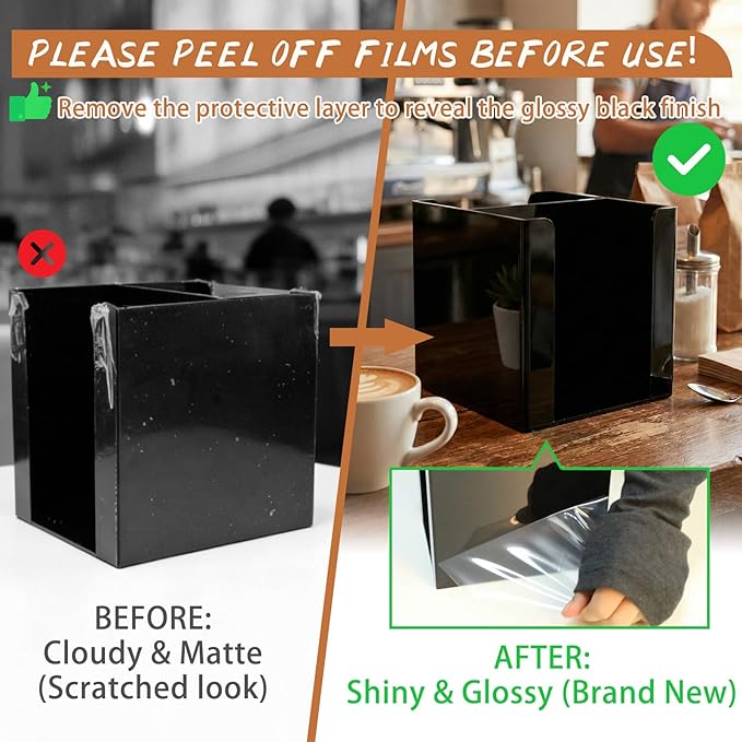 Aolamegs Coffee Cup Sleeve Holder Dispenser - Black Acrylic 2 Compartment Vertical Organizer, Slim Front-to-Back Design Saves Counter Space, Holds 100 Sleeves for Home, Office&Coffee Station(5.39" W)
