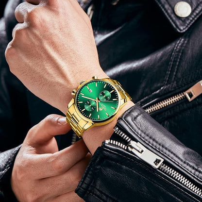 GOLDEN HOUR Fashion Business Mens Watches with Stainless Steel Waterproof Chronograph Quartz Watch for Men, Auto Date