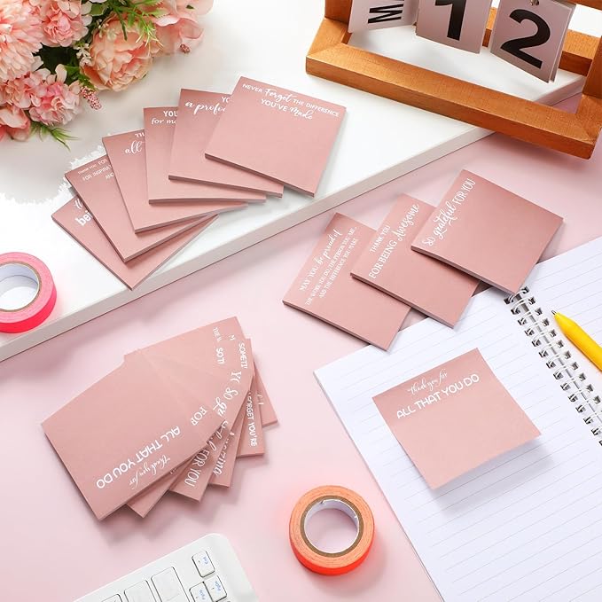 Yinder 24 Pcs Employee Appreciation Sticky Notes Xmas Gift Bulk Motivation Note Pads Mini Inspirational Note Gift for Teacher Nurse Staff Coworker Office Supply 3 x 3'' (Appreciation,Pink Color)