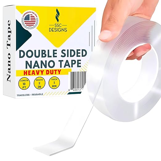 Double Sided Mounting Tape Heavy Duty Nano Two Sided Adhesive Strip Strong Magic Picture Poster Wall Hanging Decor Office Classroom Bubble Kit Transparent Removable Sticky Clear Stick Carpet 10 Feet