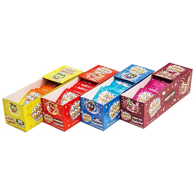 Tiltay Pop Boom Popping Candy – 4 Flavor Assortment, Strawberry, Cherry Cola, Green Apple, Blue Raspberry - 12 Packs