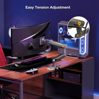 NB Designer Gaming Monitor Arm for 32 to 60 Inches Screen, Load up to 20 kg, VESA 75/100, RGB-Light, Heavy Duty, Multi Angle Adjustable, Premium Aluminum, Long Arm Extension Grey Black