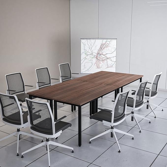 Bonzy Home Conference Tables 8ft Office Computer Desk for Meeting Room Study Writing Printer Podcast Table for 4-8 People Rustic Walnut 2PCS 94.4"x23.6"x29.5"