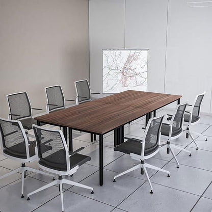 Bonzy Home Conference Tables 9ft Office Computer Desk for Meeting Room Study Writing Printer Podcast Table Save Space Design for 10 People Rustic Vintage Walnut 4PCS 110.2"x47.2"x29.5"