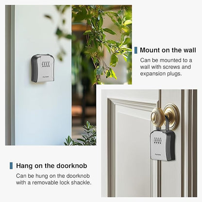 Puroma Lock Box for Keys with Code, Portable Wall-Mounted Storage Resettable Combination Key Lockbox, Outside Safe Security Box for House, Apartment, Office Key Storage (1 Pack,Gray)