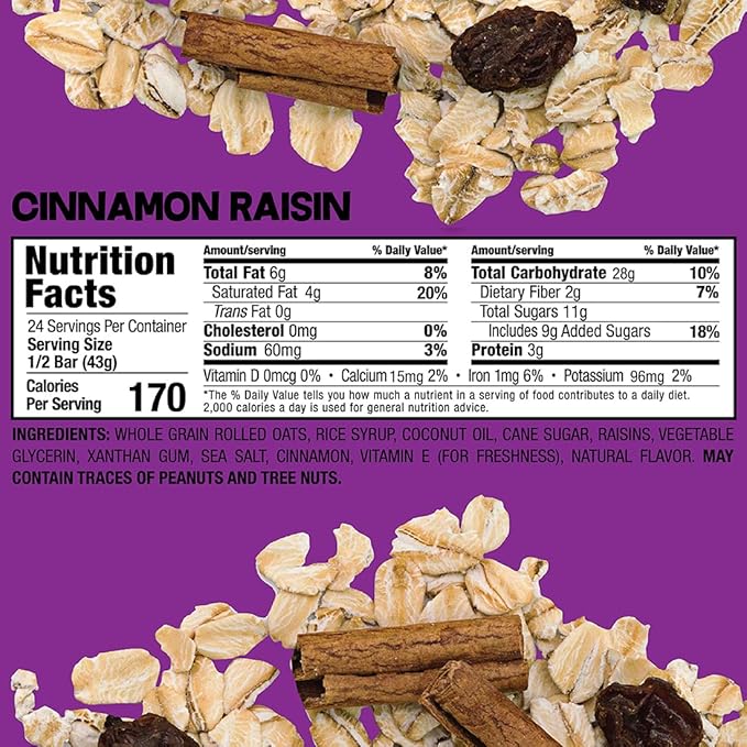 Bobo's Cinnamon Raisin Oat Bars, Gluten Free, Non-GMO, Whole Grain Oats, Pack of 12 | Snack Bars | On-the-Go | Made with Simple Ingredients