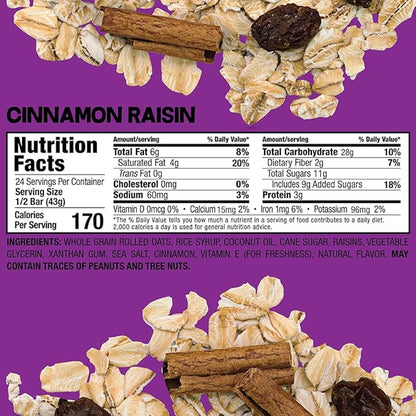 Bobo's Cinnamon Raisin Oat Bars, Gluten Free, Non-GMO, Whole Grain Oats, Pack of 12 | Snack Bars | On-the-Go | Made with Simple Ingredients