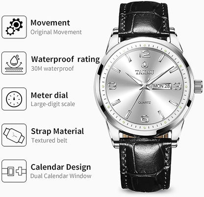 Watches for Men Leather Large Arabic Numerals Mens Watches Waterproof Band with Date Quartz Men's Wrist Watch
