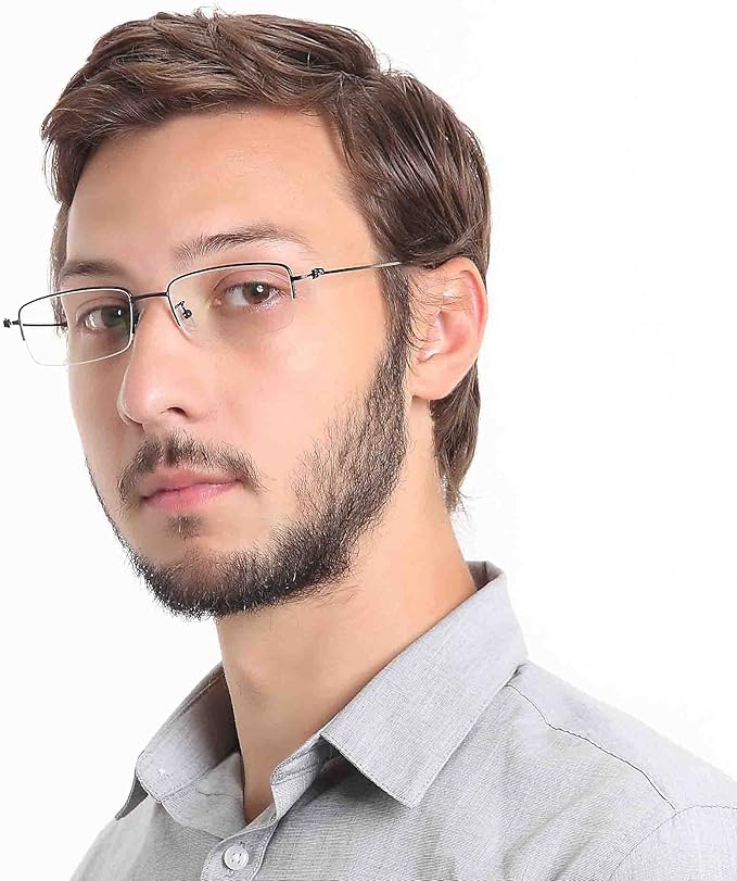 LifeArt Alloy Semi-Rimless Reading Glasses,Blue Light Blocking Glasses, Anti Eyestrain, Computer Gaming Glasses, TV Glasses for Men, Anti Glare (Black, +3.75 Magnification)