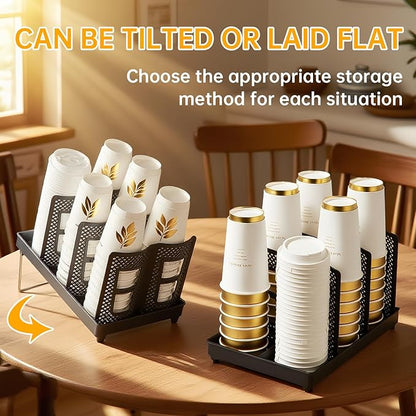 Coffee Cup Holder, Paper Cup and Lid Holder, Universal Disposable Coffee Cup Dispenser for Coffee Stations & Restaurant, Bar, Breakroom (Dual Row - 6 Slots)