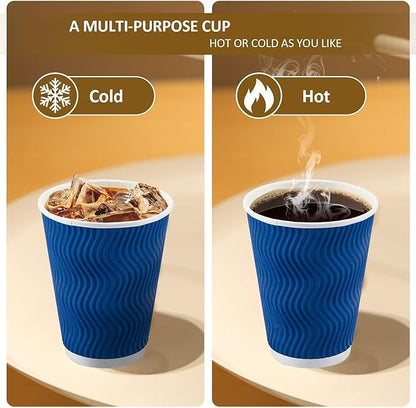 100 Pack Coffee Cups with Lids 16 oz, Disposable Insulated Ripple Wall To Go Paper Coffee Cups for Hot/Cold Drinks Office Home Shop Event (Navy)