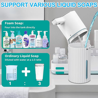 HOMELYLIFE Automatic Foaming Soap Dispenser, 13.53oz/400ml Touchless Soap Dispenser with 4 Adjustable Levels, 1800mAh USB Rechargeable Smart Hand Free Dispenser for Bathroom, Kitchen, Office, Home