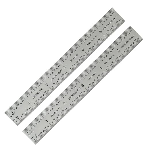PEC Tools Rigid 6" Metal Ruler Set of 2, High Carbon Steel, Measurement Markings 1/32", 1/64", 0.5mm, 1mm, Suitable for Engineers Between Imperial and Metric Systems, Made in USA