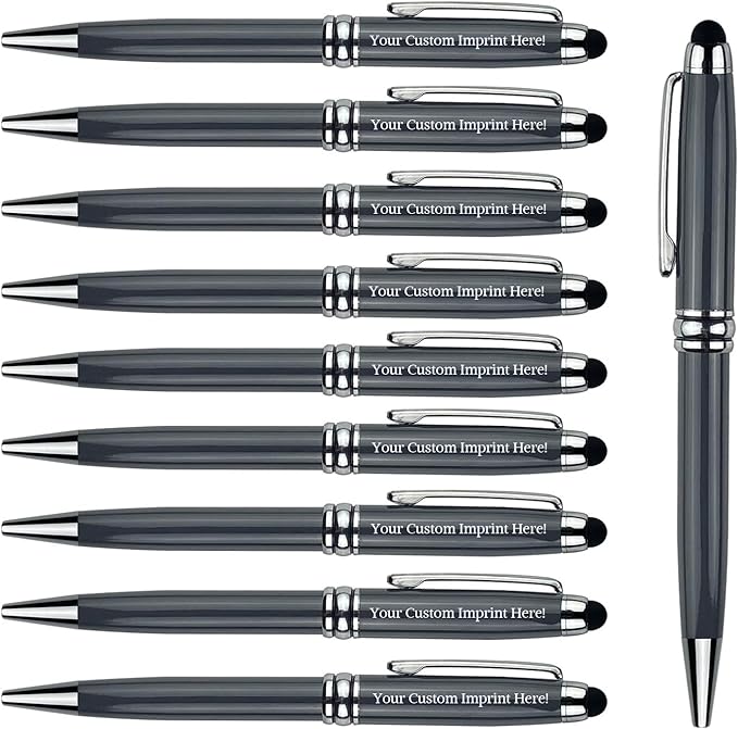 Ancolo Personalized Fancy Pens with Stylus Tip for Touch Screen Phones Office Writing Set- Engraved with Your Message Name Company Team Name, Phone Number Gift for Business Men 10 Pens/Box