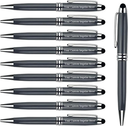 Ancolo Personalized Fancy Pens with Stylus Tip for Touch Screen Phones Office Writing Set- Engraved with Your Message Name Company Team Name, Phone Number Gift for Business Men 10 Pens/Box