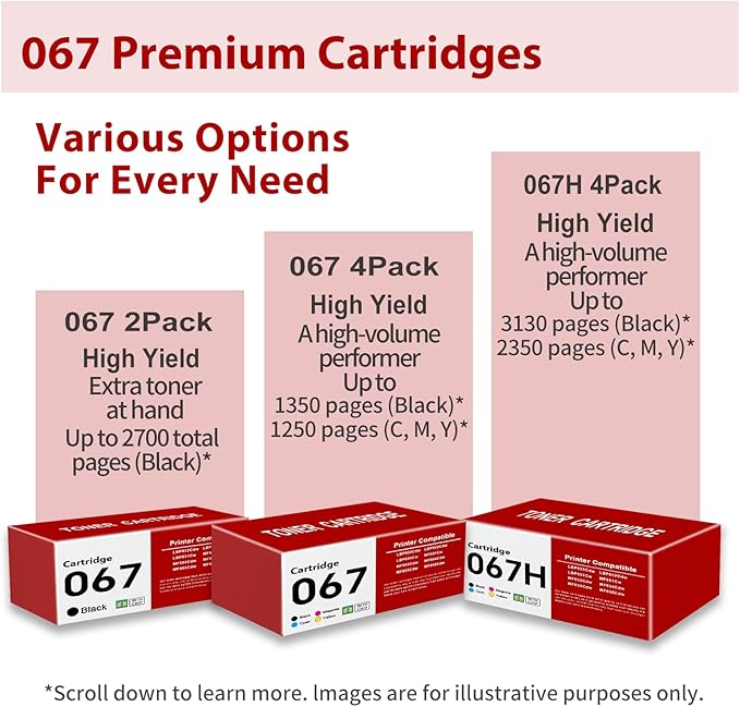 067/067H Toner Cartridge Set(with Chip) Replacement for Canon 067H/067 /CRG-067HToner Work with ImageClass MF656Cdw MF653Cdw MF654Cdw LBP632Cdw LBP633Cdw Printer Ink(067 Toner,4Pack)