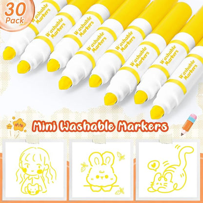 Janlaugh 30 Pcs Mini Washable Markers Bulk Broad Line Conical Tip Washable Mark Pen Set Short Coloring Paint Pen for Art Projects Teacher Party Favors (Yellow)