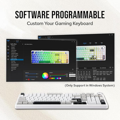 MechLands Aula F99 PRO 96% Mechanical Gaming Keyboard, BT5.0/USB-C/2.4GHz Wireless, Hot Swappable Gasket Custom Keyboard with 8000mAH Battery, Rotary Knob, RGB Backlit for Win/Mac (White Grey)