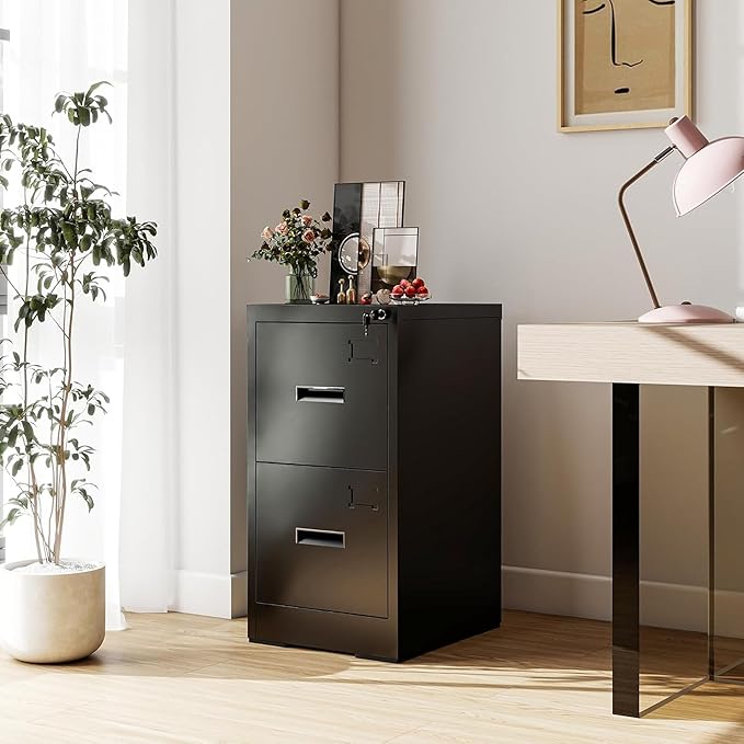 2-Drawer Locking Vertical File Cabinet, Metal Storage Cabinet for Office/Home – Secure Vertical Filing for Letter/Legal/A4/F4 Documents, Easy to Assemble Steel Cabinet